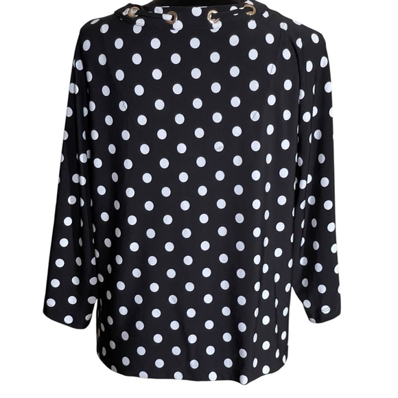 CHICOS BLACK & WHITE POLKA DOT 3/4 SLEEVE BLOUSE SZ SM - Picture 5 of 12